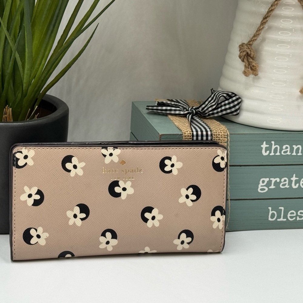 Kate Spade Jana large slim bifold wallet in a neutral multi floral dot print